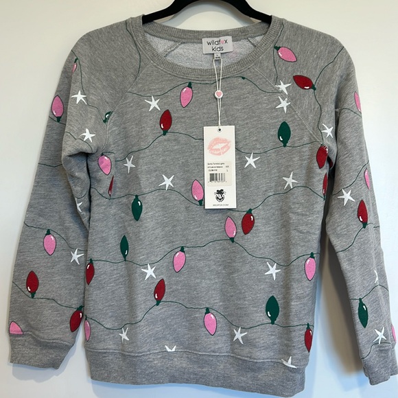 Wildfox Kids Christmas Sweatshirt Grey w/ Light Pattern Size L (10/12)Runs Small - Picture 1 of 1